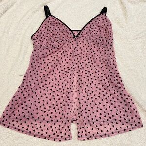 Torrid Women’s Pink Black Silver Glitter Velvet Heart Lingerie Sleepwear  Size 3